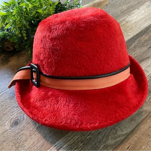 VINTAGE EMPRESS, Marche Exclusive, Red Bucket Hat, Ribbon Detail Made in Germany - Picture 1 of 15